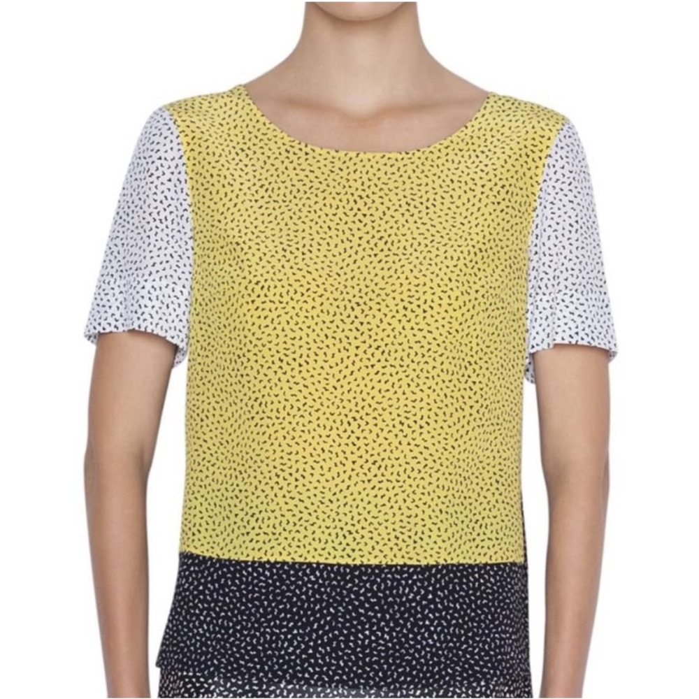 Akris Punto Mulberry Silk Yellow and Black Patterned Women's Top